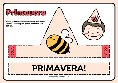 Viseira da primavera para imprimir para Educação Infantil, 1º Ano, 2º Ano, 3º Ano de Primavera, Ciências, Estações do ano,...